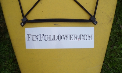 FinFollower sticker on kayak